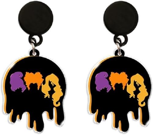Hocus Pocus - Aretes colgantes de bruja de Halloween de acrílico, divertidos estampados de película de terror de Halloween, para mujeres y niñas,
