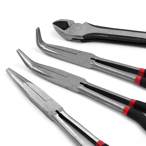 Image of 4 Piece 11 inch Extra Long Needle Nose Pliers Set with Insulated Comfort Grip