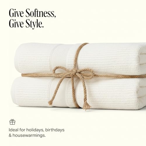Image of Preston Lane Douro Hand Towel Set - 2 Pack Luxury Cotton Towels, Ultra Soft & Absorbent, Quick-Dry Spa-Quality Bathroom Towels, Made in Portugal, Alabaster 18.5 x 27.5