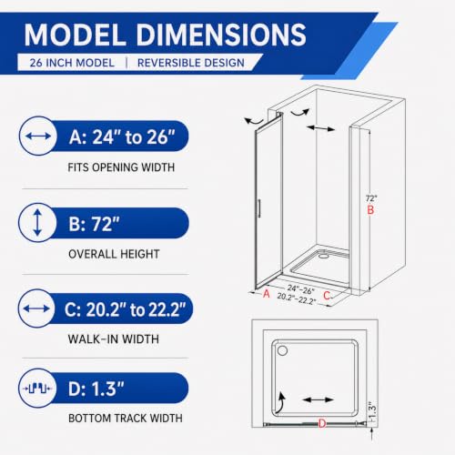 Image of 24-26 inch W x 72 inch H Pivot Shower Door, 3 /16 inch(5mm) Glass, Brushed Nickel