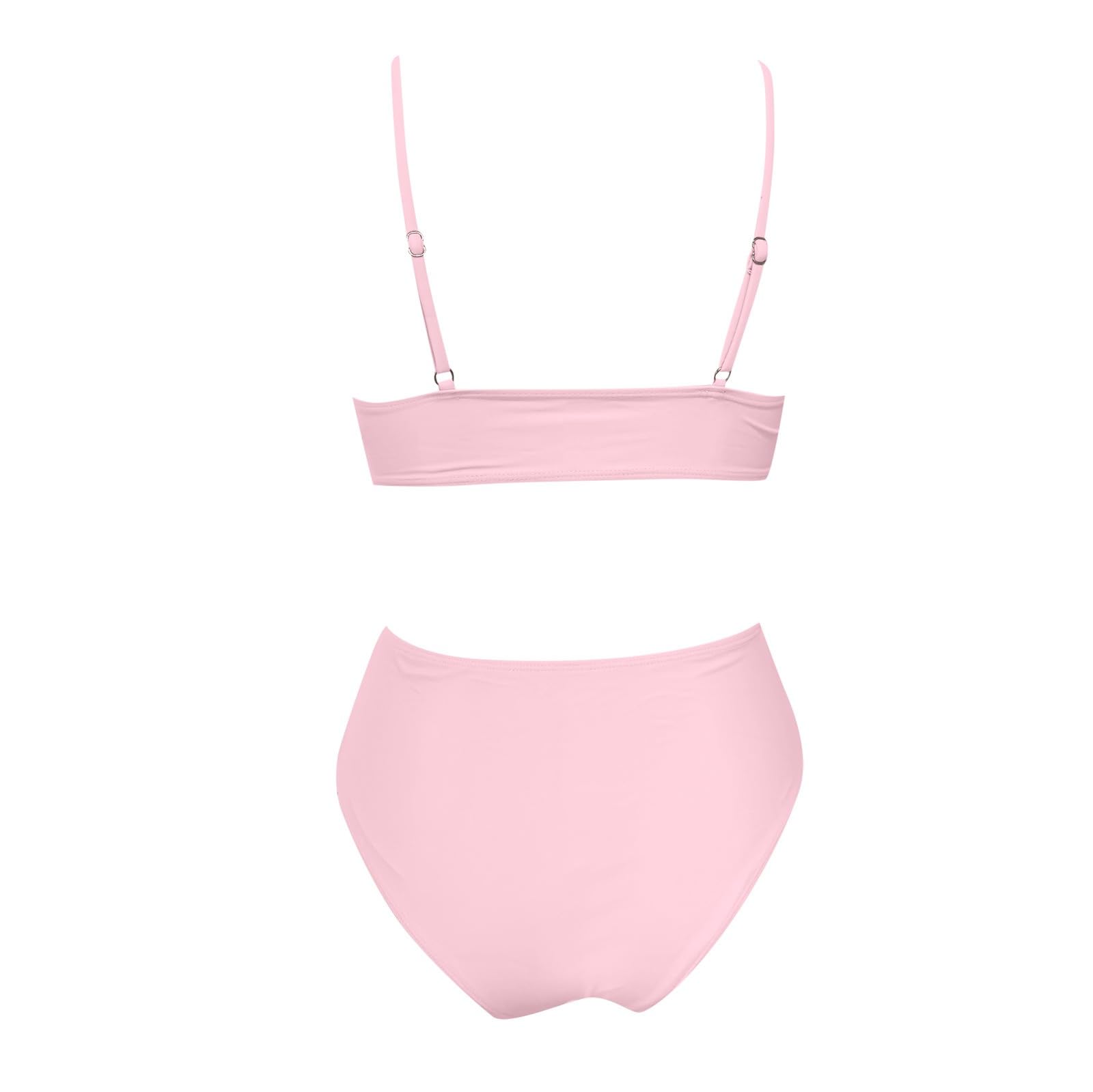 Maillot de Bain Femme 2 Pieces Ensemble Bikini Taille Haute Ventre Plat Push Up Col en V Deux Pièces Haut Triangulaire Bretelles Larges Swimwear Élégant Swimsuit Beachwear Été