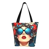 [Kirayume Nexus] 女性 花の冠 蝶・サングラス エコバッグ トートショルダーバッグ 大容量 軽量 耐久性 おしゃれ手提げ袋 買い物袋 洗える 厚手 通勤 通学 旅行 多機能