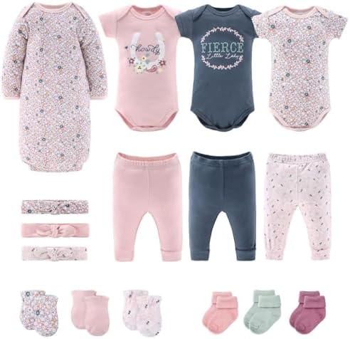 The Peanutshell Baby Layette Gift Set for Girls - 16 Piece New Born Girl Gift Set, Baby Clothes & Newborn Essentials Must Haves - Newborn Clothes 0-3 Months - Prairie Floral