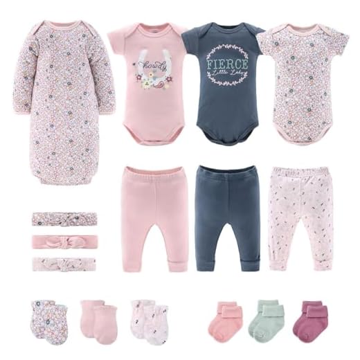 The Peanutshell Baby Layette Gift Set for Girls - 16 Piece New Born Girl Gift Set, Baby Clothes & Newborn Essentials Must Haves - Newborn Clothes 0-3 Months - Prairie Floral