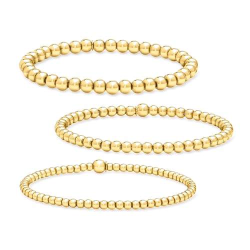 Pure Collection by Ross-Simons Italian 18kt Gold Vermeil Jewelry Set: 3 3-5mm Bead Stretch Bracelets
