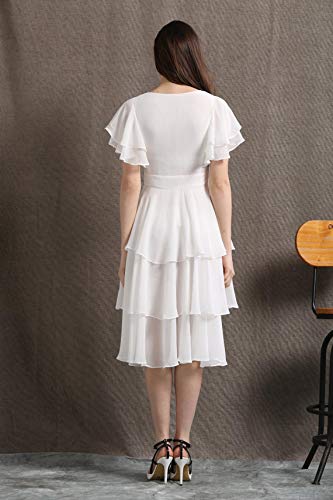Image of Women Layered Georgette Fit & Flare Midi Dress | Round Neck Flutter Sleeve Knee Length Dress | Tiered Party Dress for Women Evening and Casual Styling