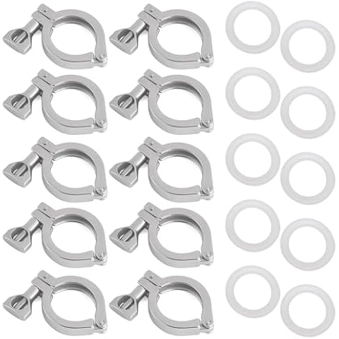 Aienxn 10PCS 1.5" 304 Stainless Steel Tri-clamp, Single Pin Heavy Duty Tri Clamp with Wing Nut Generic Ferrule TC with 10PCS Silicone Gasket (About 110g Each) Cover