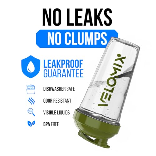 Image of VELOMIX -2 Pack- 28 oz Protein Shaker Bottles for Protein Mixes - 2x Wire Whisk | Leak Proof Shaker Cups for Protein Shakes and Pre Workout | Protein Shaker Bottle Pack (Forest Green)