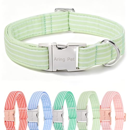 Image of ARING PET Cute Dog Collar for Puppy Small Medium Large Dogs-Green Stripe M | Cute Male Heavy Duty Pet Collars with Metal Buckle for XS S M L XL Dogs, for Beach Trips Picnic Daily Outdoor Stroll