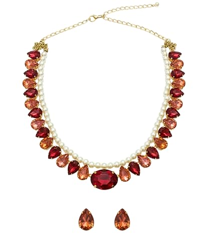 Image of Mansiyaorange Statement AD CZ American Diamond Cubic Zerconia Pearl Necklace Set | Gold Plated Chunky Fashion Jewelry for Women & Girls