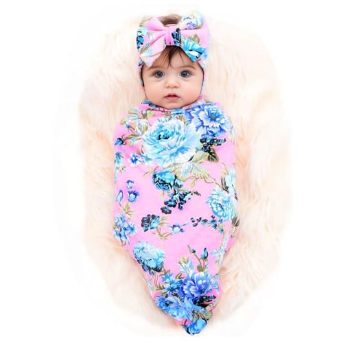 Image of Galabloomer Newborn Swaddle Blanket with Headband Set Baby Girl Receiving Blanket
