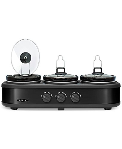 BELLA Triple Slow Cooker and Buffet Server, 3 x 1.5 QT Black
