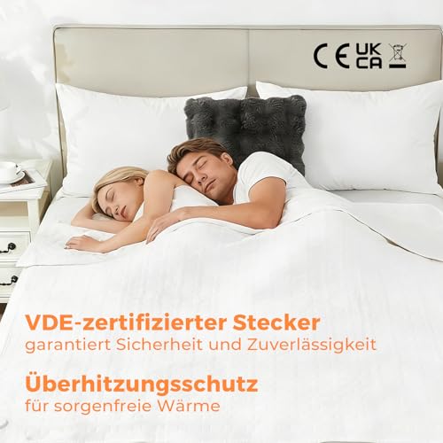 CELESTA Wärmeunterbett 150x80cm, Heizdecke mit 3 Temperaturstufen, LED-Controller & Überhitzungsschutz, maschinenwaschbar & atmungsaktiv, Weiß