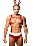 ChiaoLezhee 3 Piece Christmas Lingerie Set, Sexy Santa Claus Costume For Men, Xmas Boxers Outfits Velvet Underwear