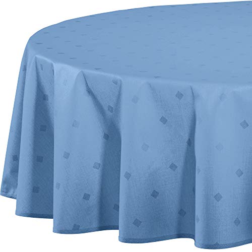 Erwin Müller abwaschbare Tischdecke, Tischwäsche Neuss im Rautendesign blau Größe rund: 160 cm Ø - acrylversiegeltes Gewebe für leichtes Wischen