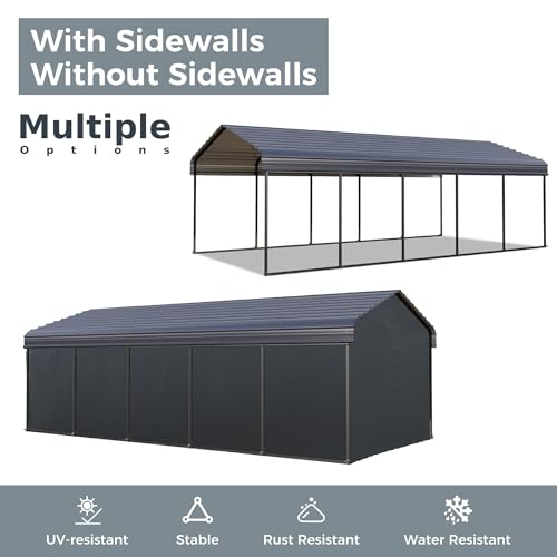 Image of GREEN PARTY 12x25 ft Metal Carport Heavy Duty Frame Canopy Garage Shelter