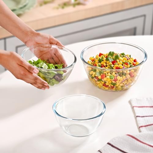 Image of Nestasia Set of 3 Borosilicate Glass Mixing Bowls for Kitchen (500ml, 1000ml, 1600ml), Oven & Microwave Safe, Dishwasher & Freezer Safe Transparent Serving Bowl Set