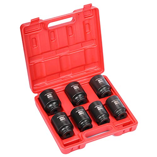 Mixpower 1/2-Inch Drive Deep Impact Socket Set, Inch, Cr-Mo, 6-Point, 1-3/8-Inch - 1-3/4-Inch, 7-Piece 1/2" Dr. Deep Spindle Axle Nut Impact Socket Set #TOP5