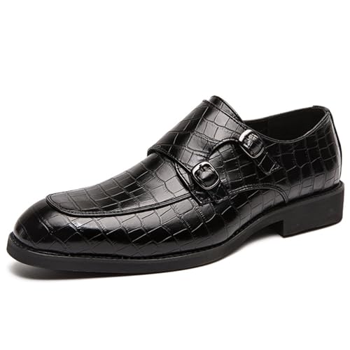 YZABEL Men’s Leather Double Monk Strap Oxfords, Pointed Toe Slip-On Dress Shoes for Business Formal Classic Formal Tuxedo Shoes