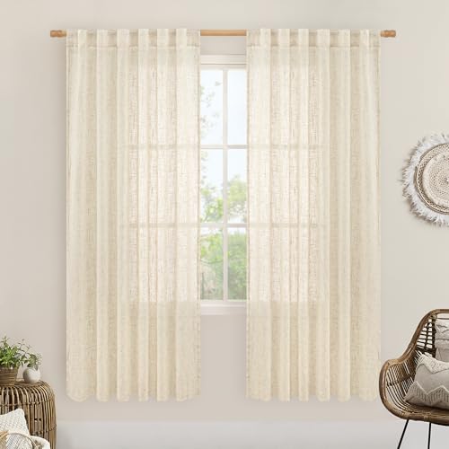 LAMIT Beige Linen Curtains for Living Room 2 Panels Set, 78 Inch Faux Linen Textured Light Filtering Drapes Back Tab and Rod Pocket Boho Panels for Farmhouse/Bedroom/Porch, 52 x 78 Inch