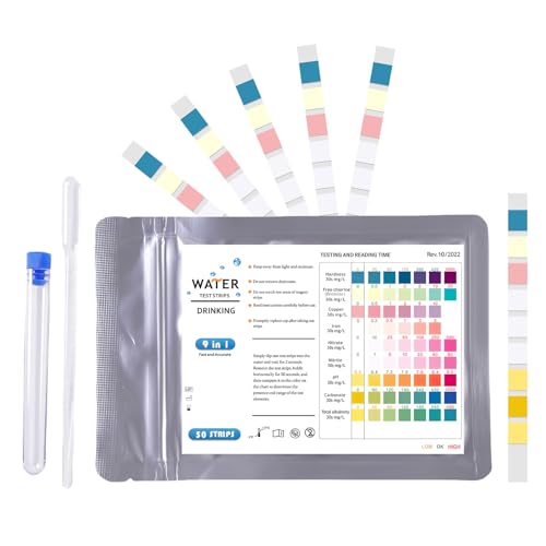 9-in-1 Aquarium Test Strips 50PCS Fish Tank Water Test Kit for Carbonate Hardness Nitrate Nitrite Free Chlorine Iron Total Alkalinity Ph Copper for Pools Pond (50 PCS)