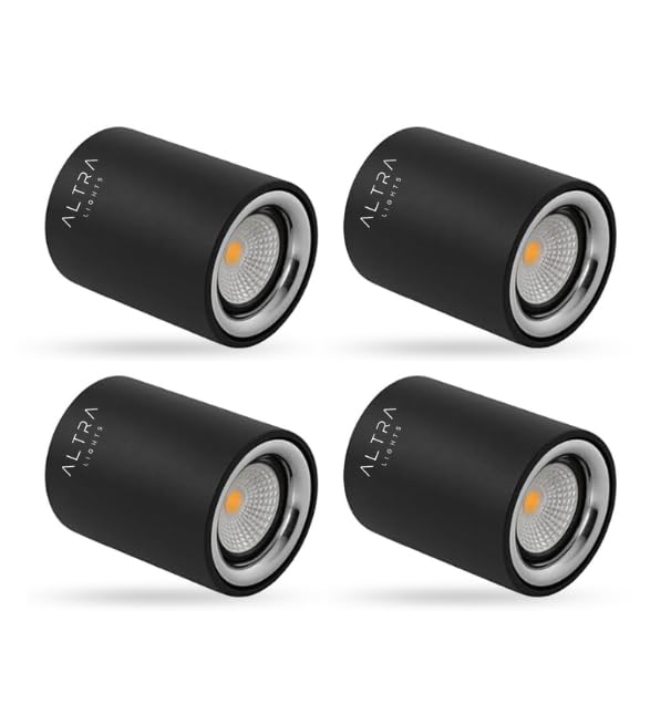 Image of 3W COB LED Surface Mounted Cylinder Downlight | Spotlight for False Ceiling & Wall | for Living Room, Office, Showroom Roof | Natural White, Aluminium Black Reflector | Pack of 4