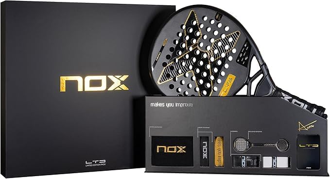 Pala de Pádel NOX AT Genius LTD Edición 2025 | Pala de Pádel de Alto Rendimiento | Fibra de carbono de 18 K y núcleo de doble densidad EVA negro MLD | Tecnología exclusiva Spin 3D | Agarre personalizado NOX | Pack Pádel Pala