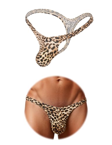 sunshinelady Herren Tanga Männer Sexy Herren String Große Größen Männertanga Low Rise Unterwäsche Für Mann Slip Mit Beutel Sissy Dessous Männer Unterhosen Jockstrap Dessous Thong Underwear Leopard M