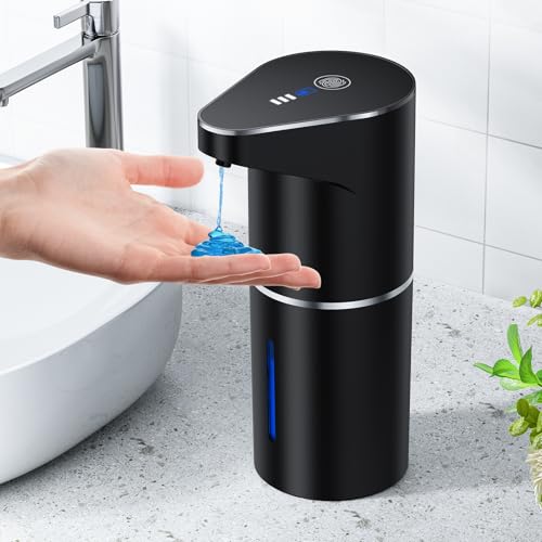 Fantictas Dispensador de jabón automático, sin contacto, montaje en pared, recargable, dispensador de jabón eléctrico ajustable de 350 ml, con sensor de movimiento por infrarrojos para baño, cocina