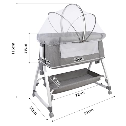 Berceau cododo 3 en 1 lin HUOLE avec matelas moelleux et roues