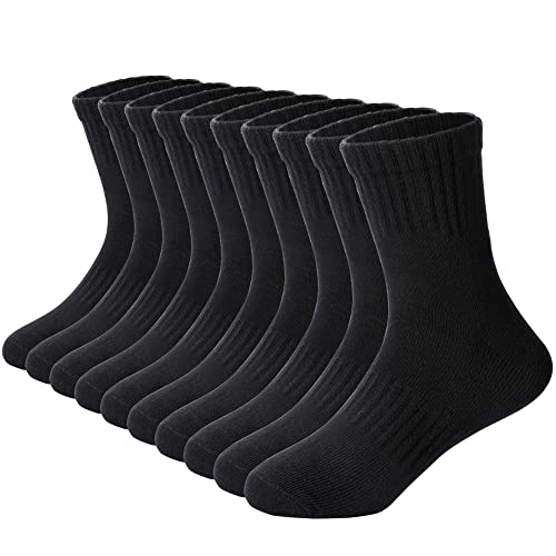 DoSmart Kids Crew Athletic Socks Boys Girls Classics Cotton School Uniform Childs Sports Breathable Casual Socks 10 Pairs (9-12 Years 10 Pairs Black)