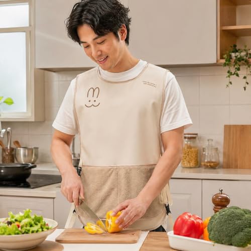 Image of PUJI 1 Pcs Women Kitchen Apron with Hand Wipe Pockts, Big Pocket,Hand-wiping, Waterproof for Cooking Baking,Center Pocket Hand Towel Women and Men (1 Pcs)