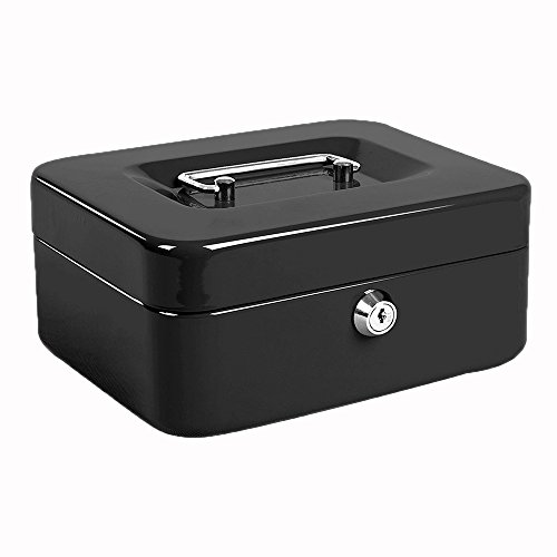 Stainless Steel Money Box with Money TraySafe Metal Locking Boxes with KeyLarge Storage Lockbox with Safety HolderMoney Saving Organizer Security Box for Jewelry Money Cash DocumentBlack