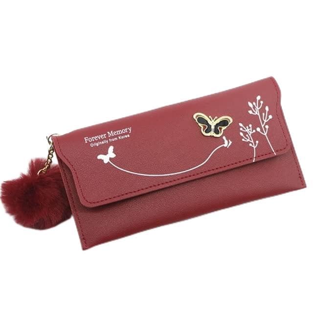 Leather Wallet Pu Leather Women's Wallet New Long Fashion Zipper Purse Clutch for Girls Creative Bow Portable Coin Pocket Card Holder Large Capacity (Pk,9.5x19cm)
