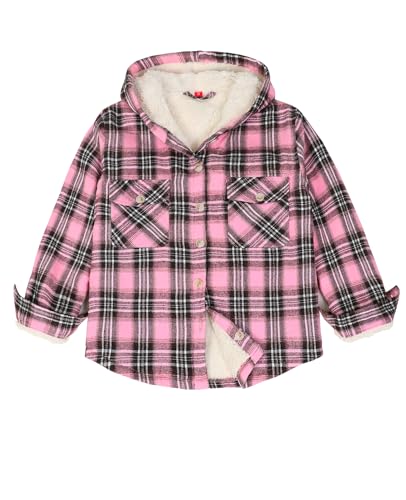 ZENTHACE Boys Sherpa Fleece Lined Flannel Plaid Button Down Shirt Jacket,Hooded Flannel Shirt with Hand Pockets