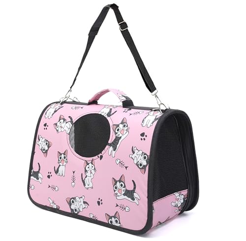 Pet Carrier with Shoulder Strap 14 Inch x 9.4 Inch x 7 Inch Foldable Pink Breathable High Strength Oxford for Less Than 4.4 Pound Dog and Cat (Small)
