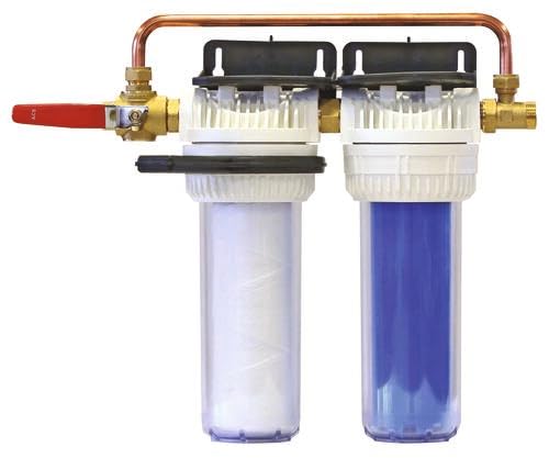 AQUAWATER - Estación Filtro Doble Anti-Cal y Anti-Corrosión Con By-Pass Patentado - Ø9''3/4 - Soporte de Fijación y Llave de Afloje Incluidos - Blanco - Presión Máx 4 Bar - Temperatura Máx 35°C