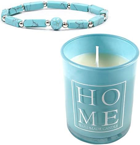 Soulnioi Scented Candle Soy Candle Aromatherapy Candle with 35 Hours Burn Time (Grapefruit & Oolong Tea Scent), and 1pc Natural Crystal Bracelet Rectangle Beaded Bracelet (Pink)