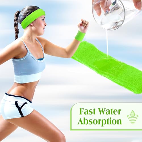 Image of Neon Sweatbands and Wristbands Bulk, Cotton Sports Headbands for Team Spirit, School Field Day, 80s 90s Party, Soccer Fan Accessories, Gym, Cheer and Group Events