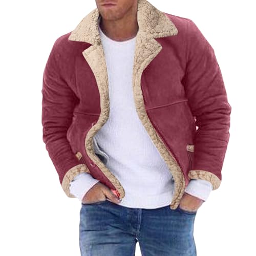 Veste polaire homme chaude grand manteau hiver rembourré cuir peau de mouton