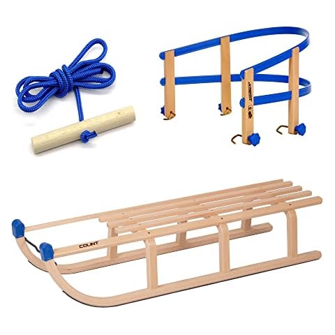 Colint Schlitten Davos 110 cm Lehne Leine Holzschlitten Rodel Kinderschlitten Winter Cover
