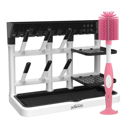 Image of Dr. Brown's Drying Tower, Stand-Up Rack with Soft Touch No Scratch Baby Bottle Cleaning Brush, Pink