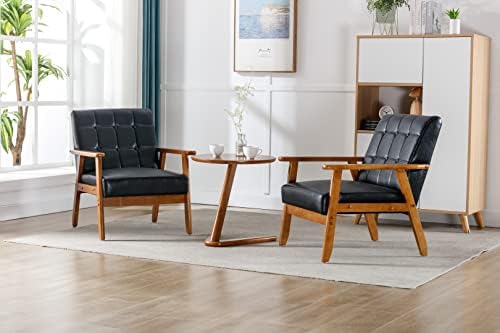 LAMDISE Accent Chairs Set of 2 with Side Table, Mid Century Modern Accent Chair, Wood and Fabric Armchairs Side Chair, Lounge Reading Comfy Arm Chair for Living Room, Bedroom, Office