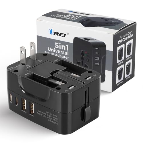 Orei 5 in 1 Universal Charger Adapter with Type C - 2X USB-A & 2X USB-C (3.4A) - Universal Travel Adapter All in one for USA, UK, Europe & More – CE, FCC Certified - 3 Year Warranty 8 41zFlZaNd+L