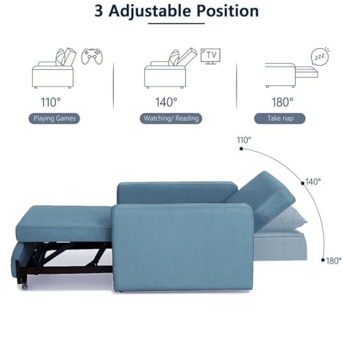 Image of CASASTYLE Seria 1 Seater Pull-Out Premium Fabric Sofa Cum Bed Sofa Set for Living Room (Sky Blue Fabric)