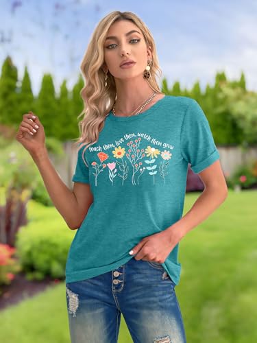 Teacher Shirts for Women: Teach Them Love Them Watch Them Grow Tshirt Floral Teacher Tees Teaching Clothes4