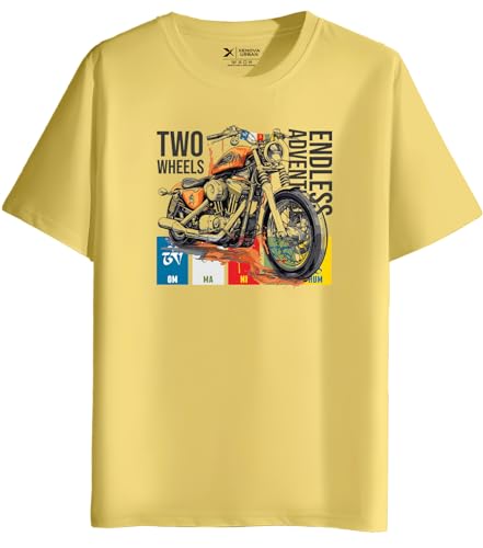Image of XENOVAURBAN Men's Regular Fit Biker Printed Round Neck Cotton T-Shirt | Graphic Printed Casual Wear Unisex Fit XS to 3XL Tshirt RN-Bike