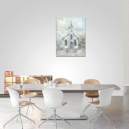 Christian Wall Art Country Church Canvas Decor Retro Rustic Church Painting Vintage Farmhouse Artwork Christian Pictures For Wall Religion Faith Framed Wall Decor For Living Room Bedroom 12"X16" #TOP3