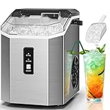 Antarctic Star Nugget Ice Makers Countertop with Self-Cleaning, 35lbs/24H, Portable Sonic Ice Maker Machine with Handle/Basket/Scoop for Home, Kitchen, Office, Camping(Stainless Steel Silver)
