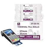 Ec-Cash Thermorollen 57mm x 14m x 12mm - Kassenrollen - Thermopapier - Bonrollen für Bankomat - Kredit-Kartenlesegeräte (57x35x12) (50 Rollen)